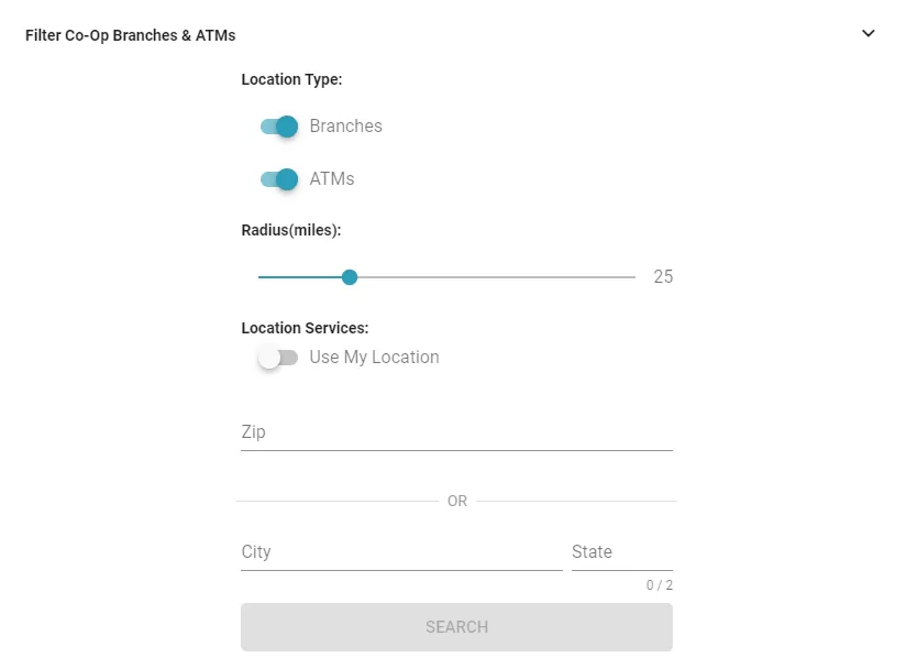 Location shared branches menu